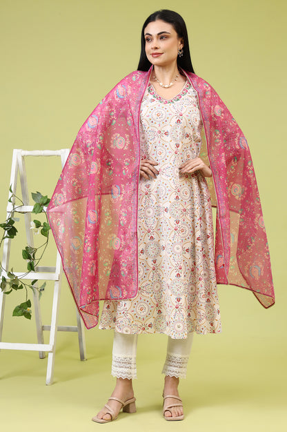 Fuchsia Pink Chintz Floral Printed Organza Dupatta