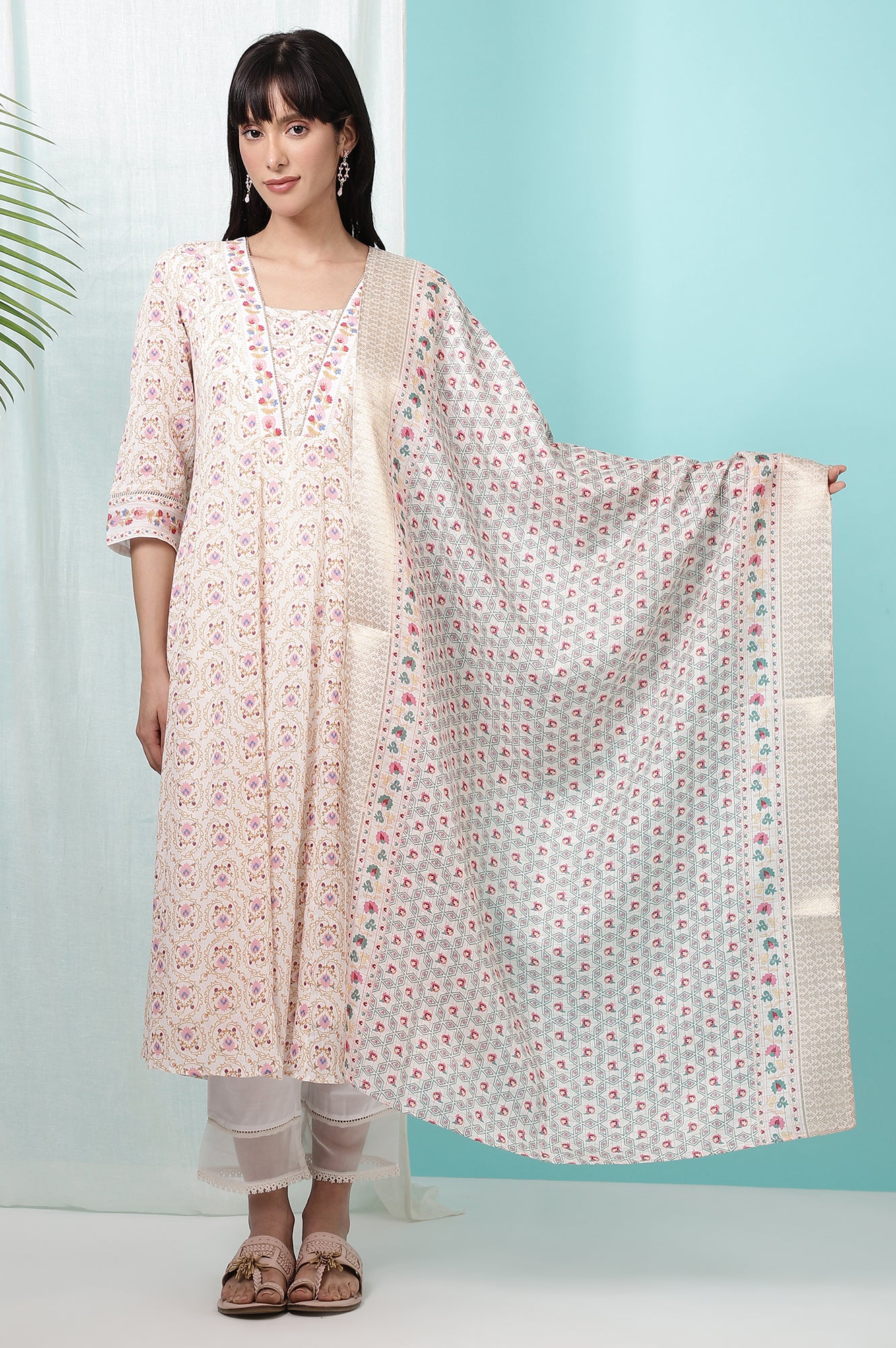 Ivory Printed Jacquard Silk Dobby Dupatta