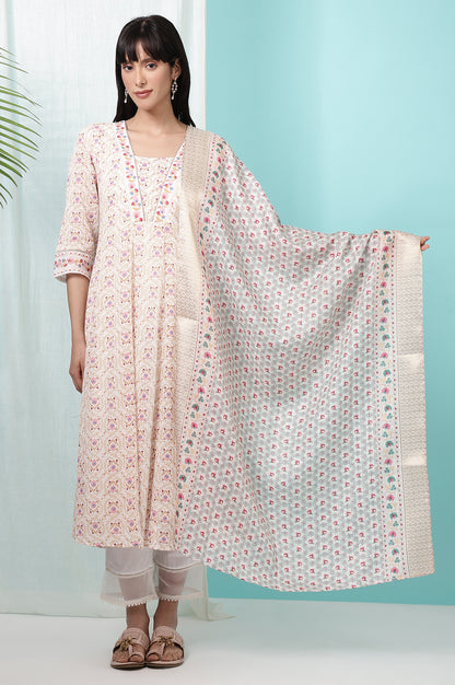 Ivory Printed Jacquard Silk Dobby Dupatta