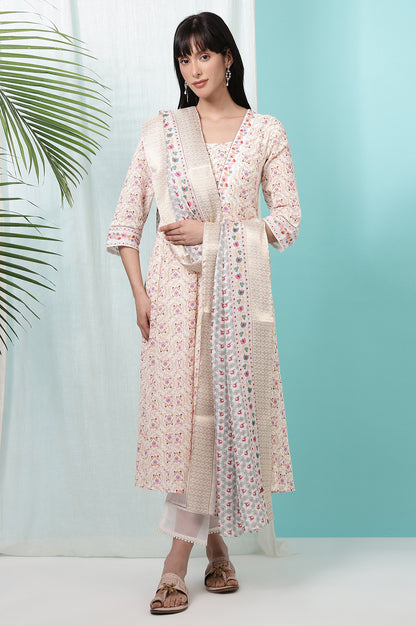 Ivory Printed Jacquard Silk Dobby Dupatta
