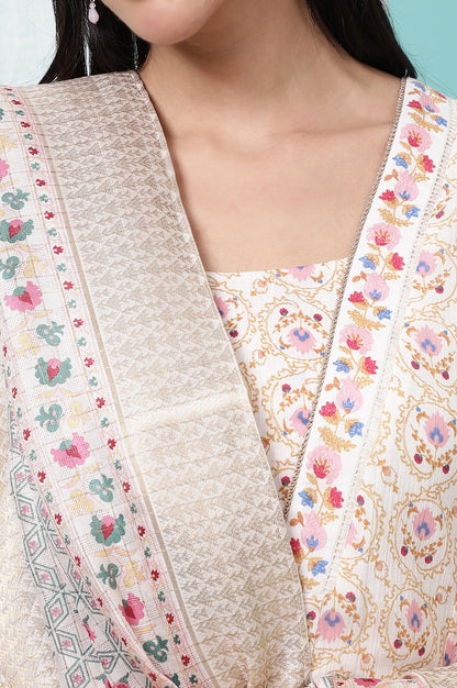 Ivory Printed Jacquard Silk Dobby Dupatta