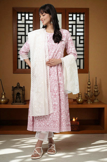 White Floral Printed Organza Dupatta