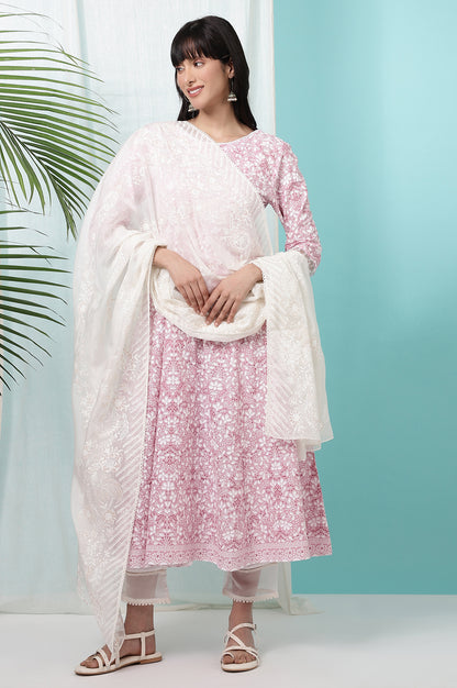 White Floral Printed Organza Dupatta