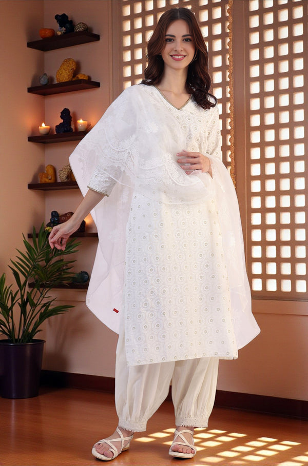 White Floral Printed Polyester Dupatta