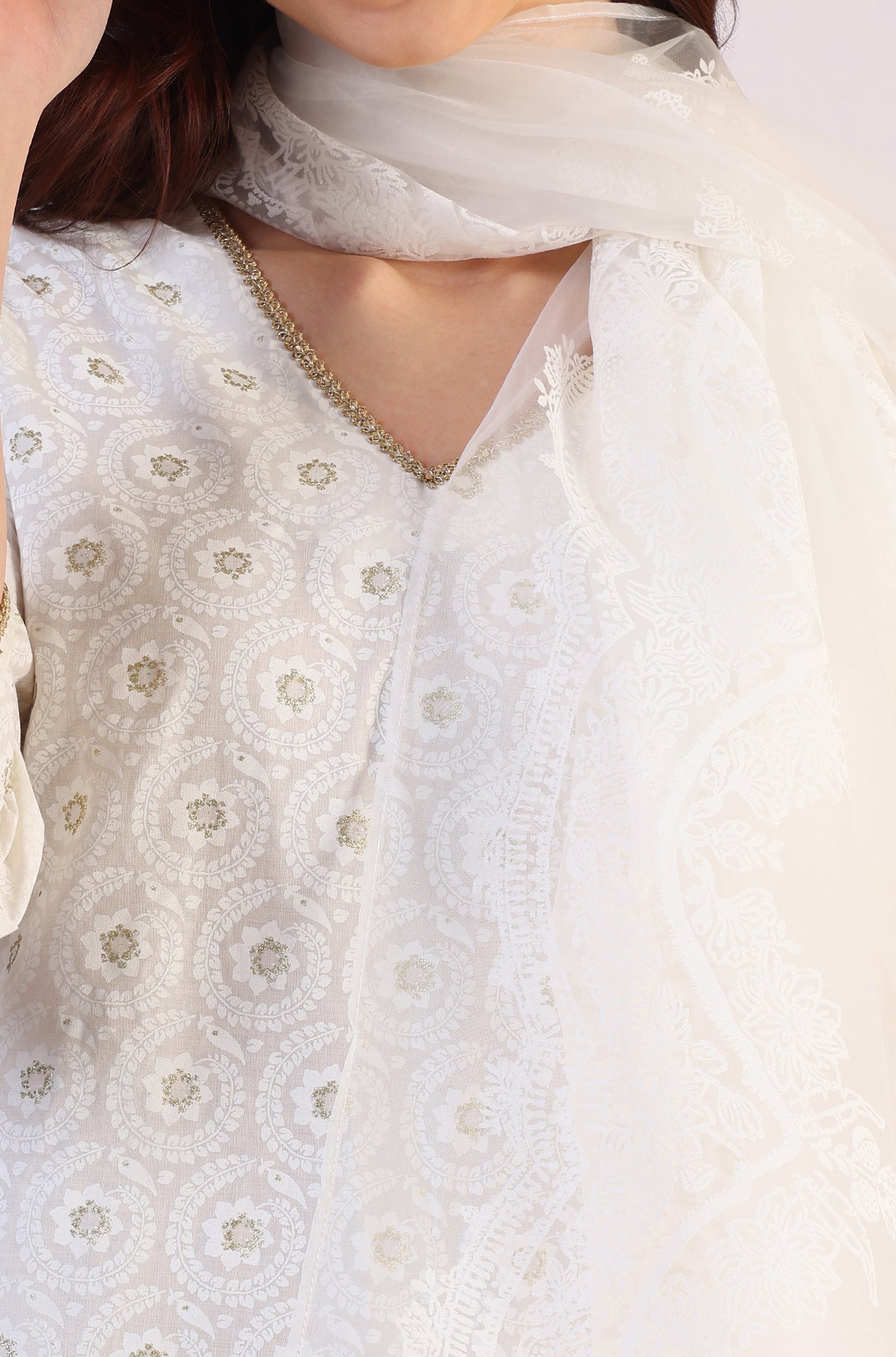 White Floral Printed Polyester Dupatta