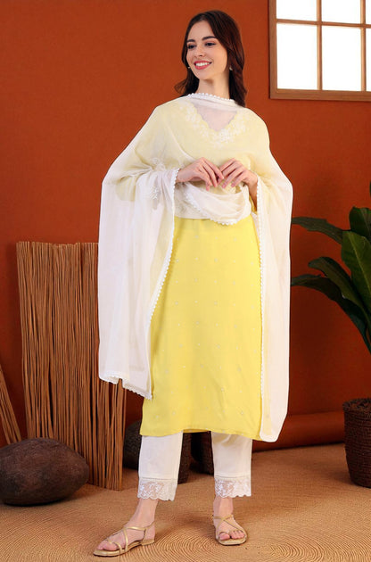 White Embroidered Lace Nylon Dupatta