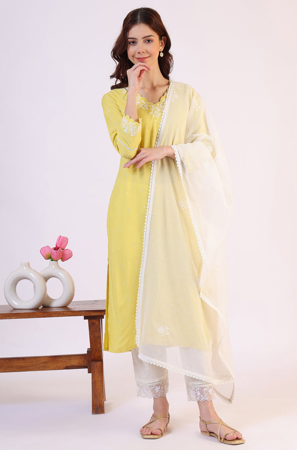 White Embroidered Lace Nylon Dupatta