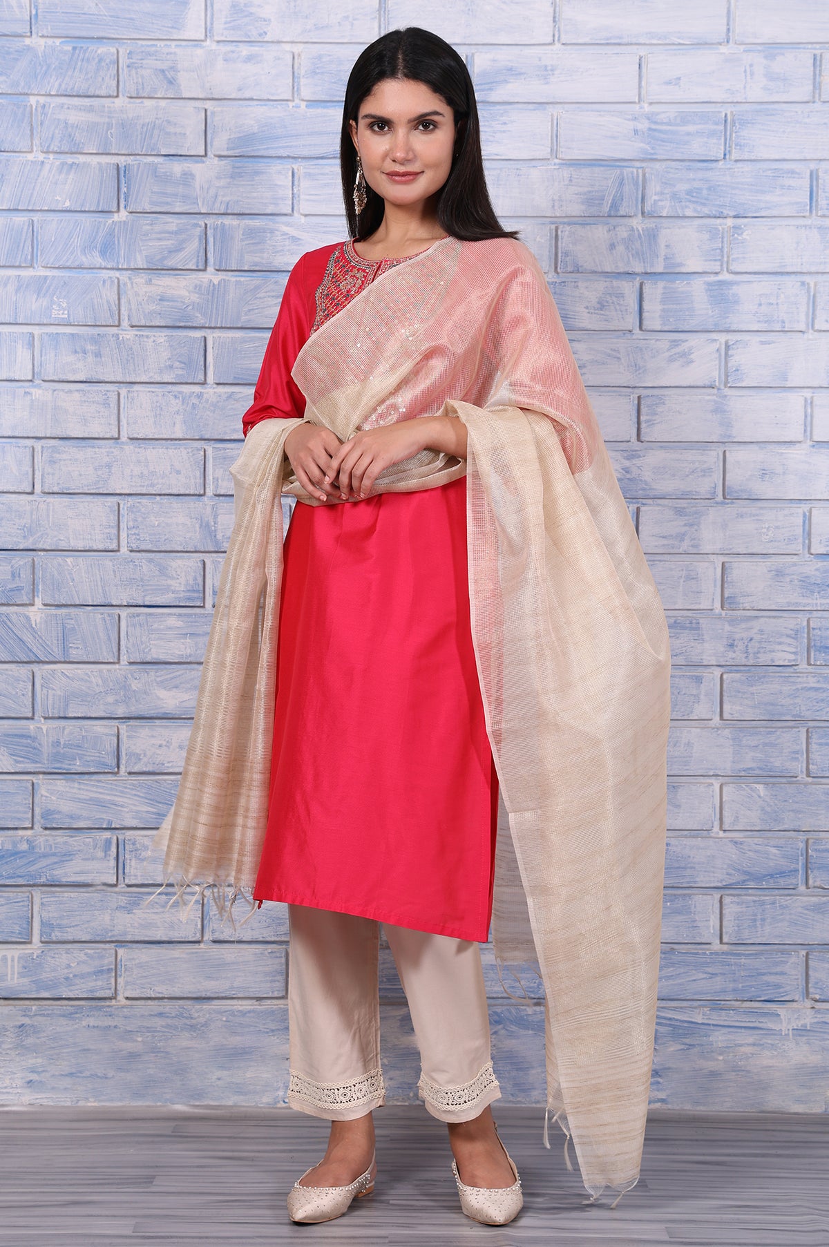 Golden Solid Tissue Checks Dupatta - FS
