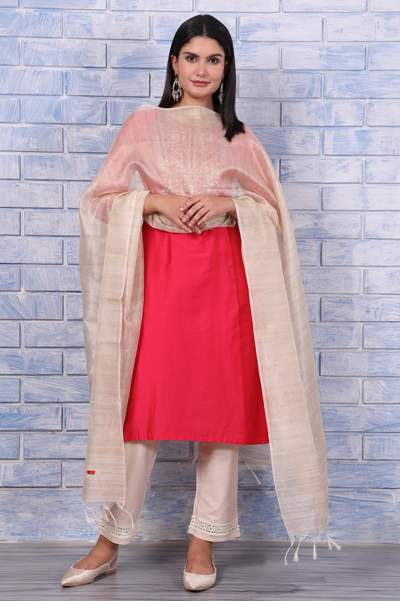 Golden Solid Tissue Checks Dupatta