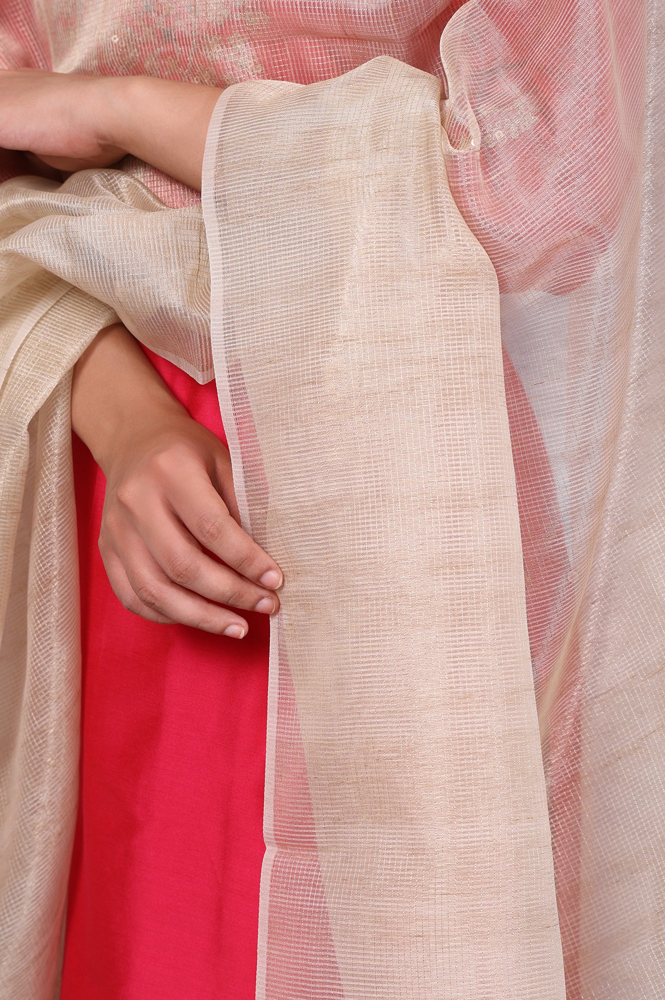 Golden Solid Tissue Checks Dupatta