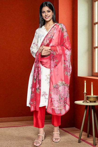 Crimson Red Printed Chiffon Dupatta