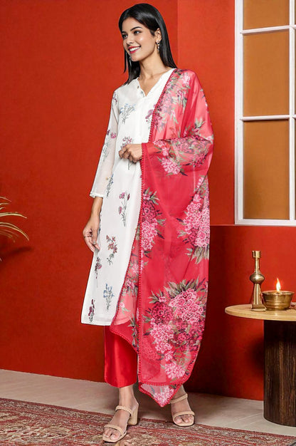 Crimson Red Printed Chiffon Dupatta