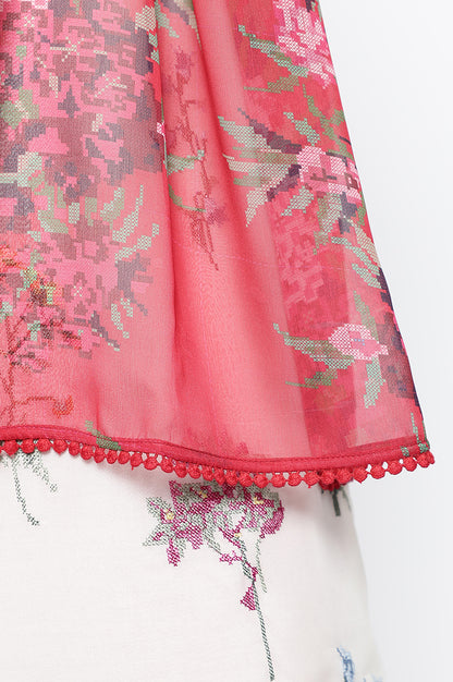 Crimson Red Printed Chiffon Dupatta