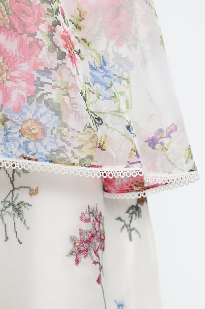 Ecru Printed Organza Dupatta