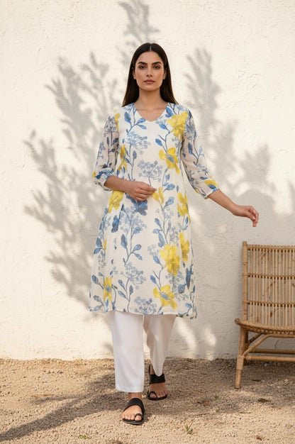 White Striped Lace Detail Straight Woven Dupatta