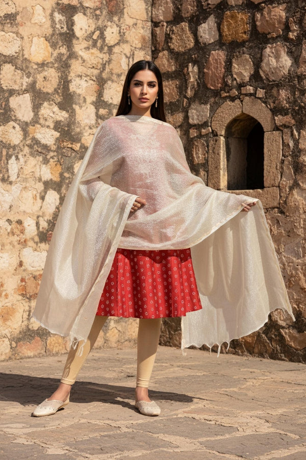 Gold Crushed Solid Zari Work Tissue Dupatta
