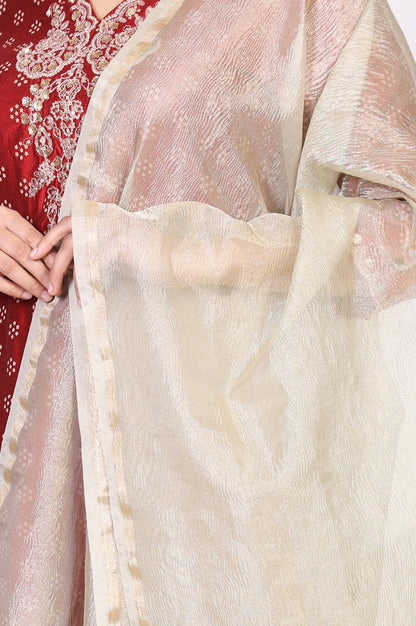 Gold Crushed Solid Zari Work Tissue Dupatta
