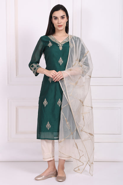 Off-White Embroidered Organza Dupatta