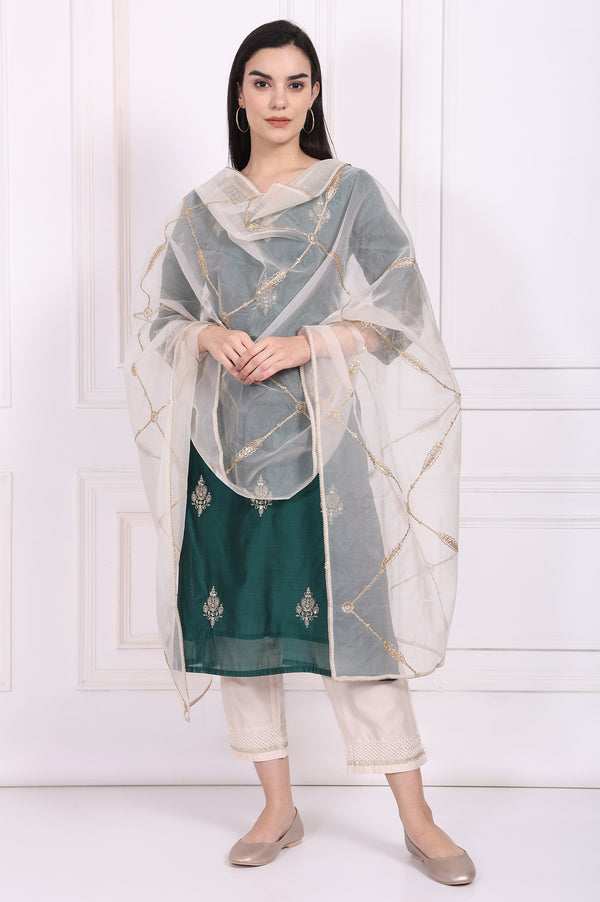 Off-White Embroidered Organza Dupatta