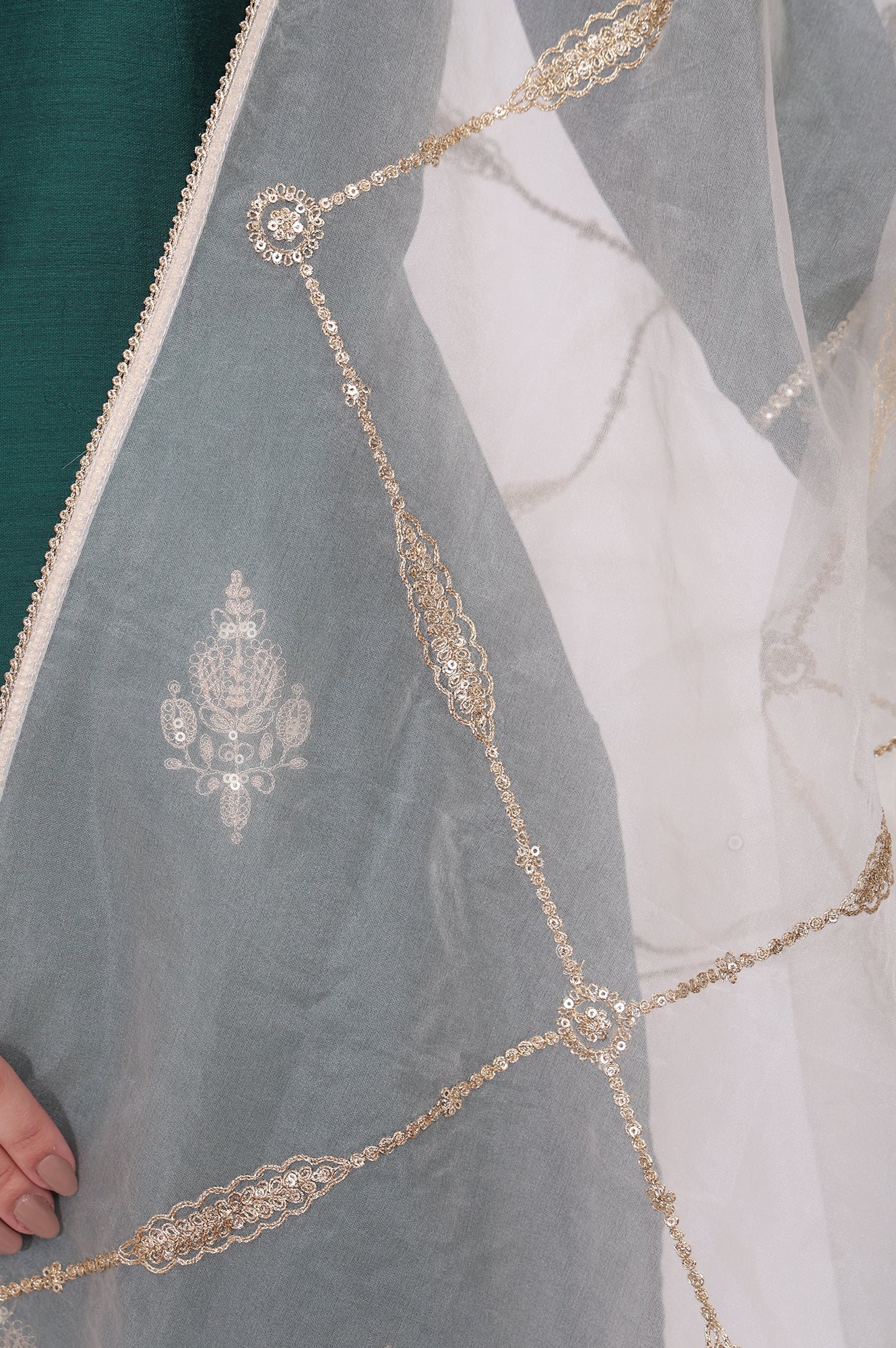Off-White Embroidered Organza Dupatta
