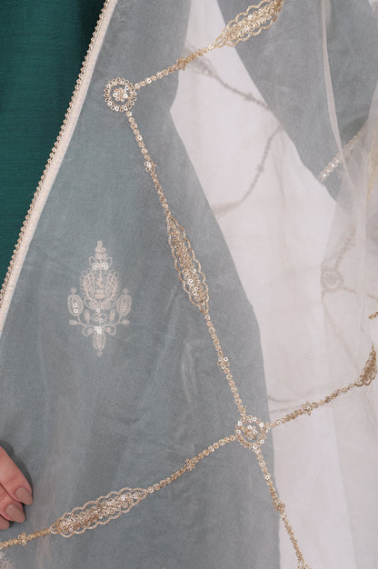Off-White Embroidered Organza Dupatta