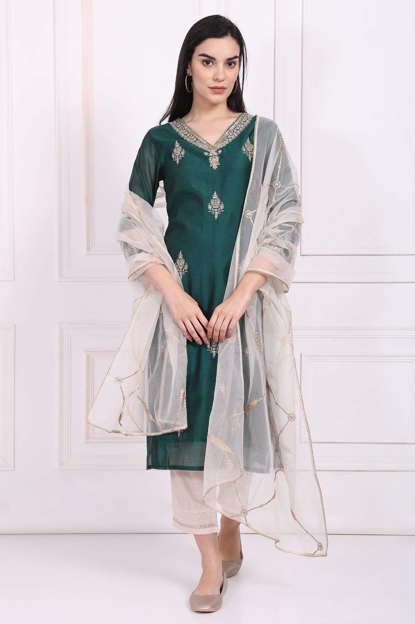 Off-White Embroidered Organza Dupatta