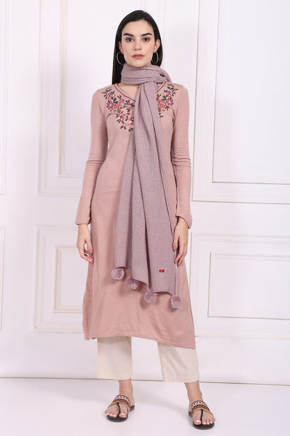 Pink Solid Pom Pom Acrylic Winter Stole