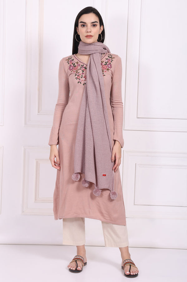 Pink Solid Pom Pom Acrylic Winter Stole