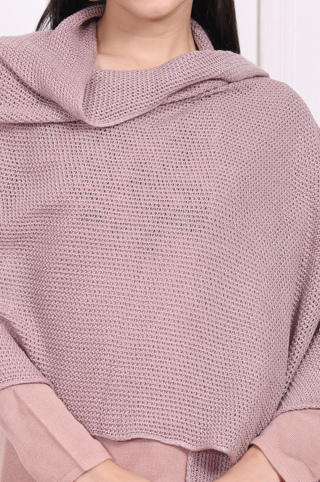 Pink Solid Pom Pom Acrylic Winter Stole