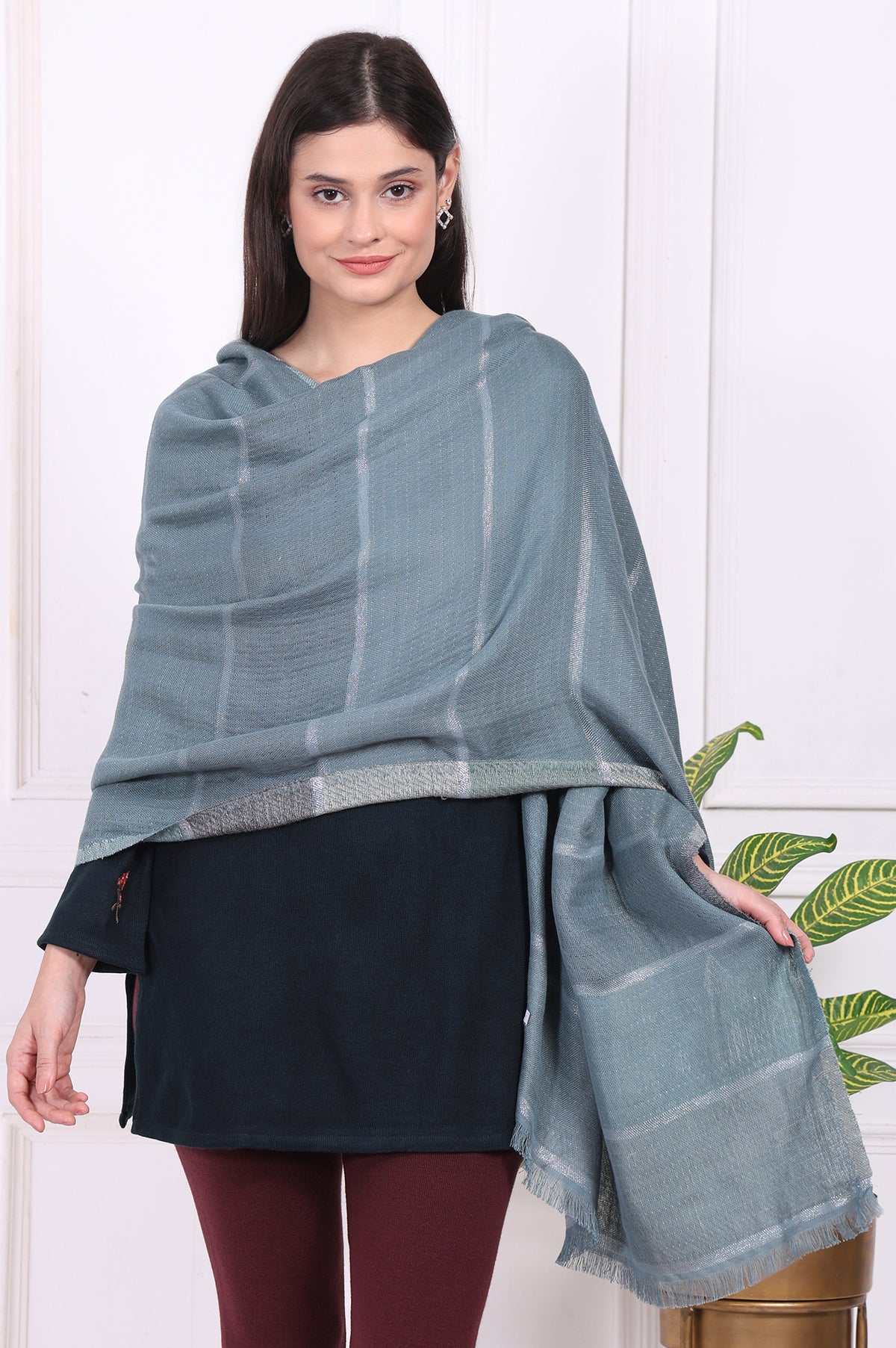 Blue Fringes Acrylic Winter Shawls - FS