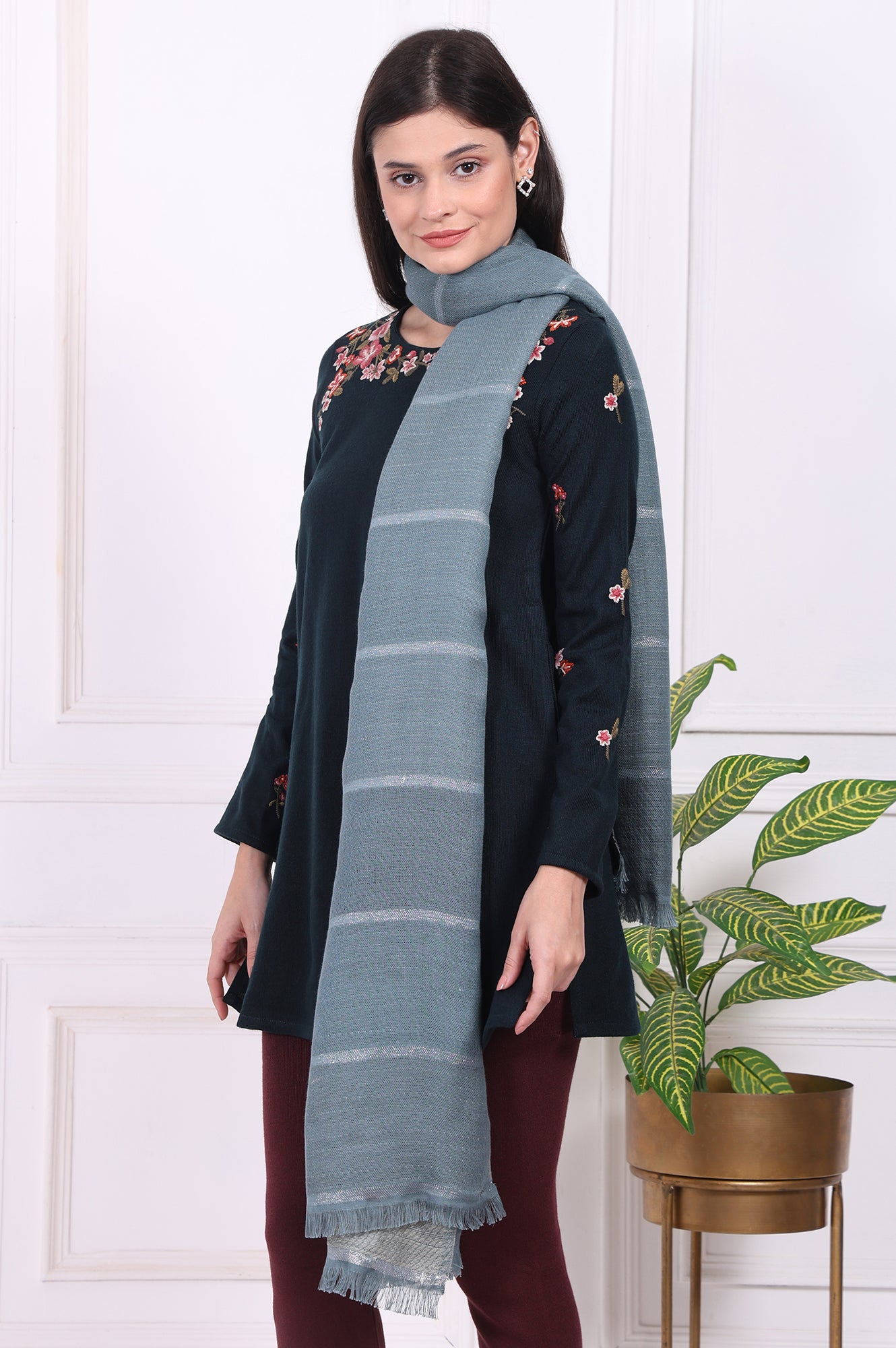 Blue Fringes Acrylic Winter Shawls