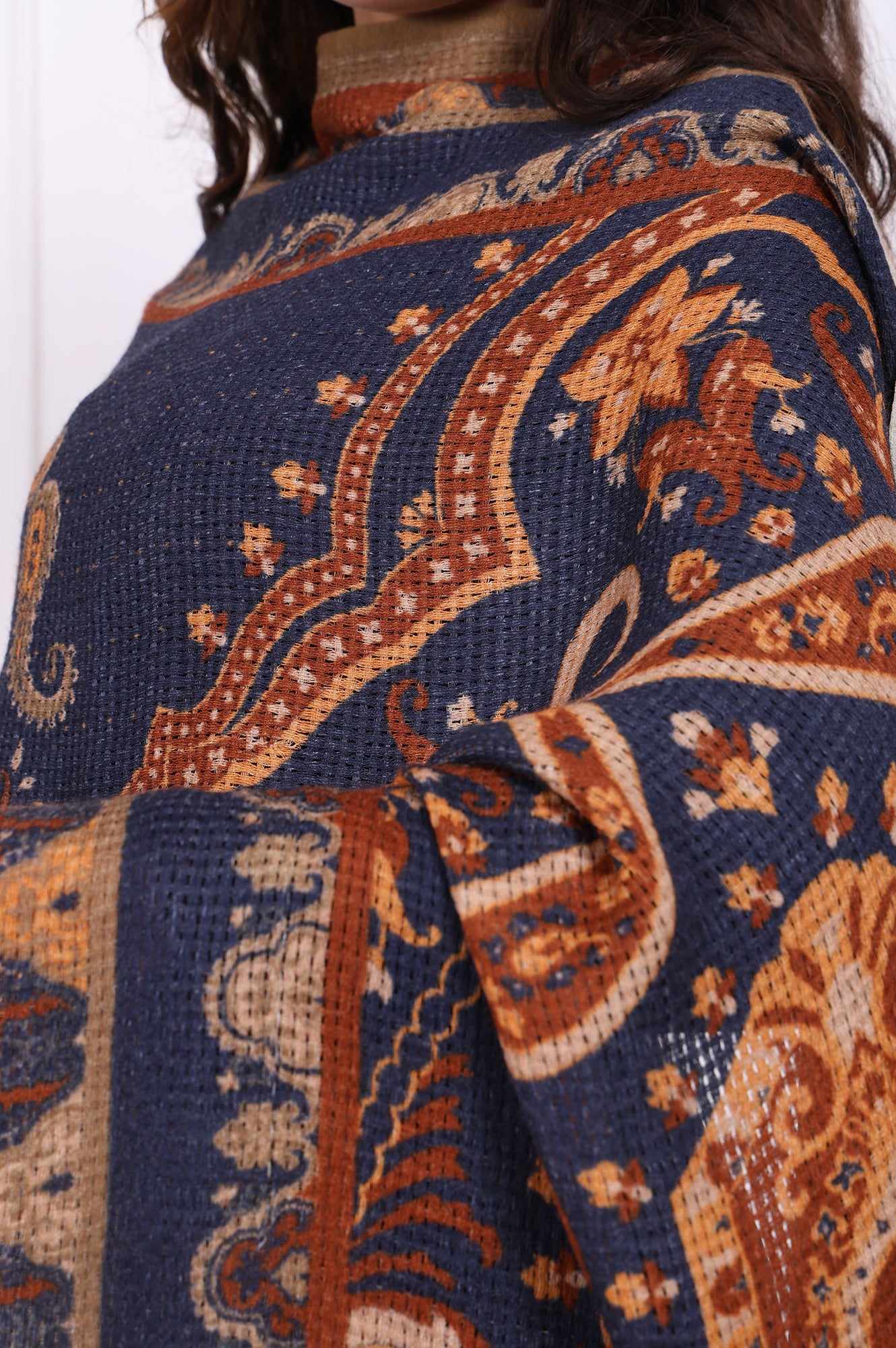 Beige Paisley Printed Wool Shawl