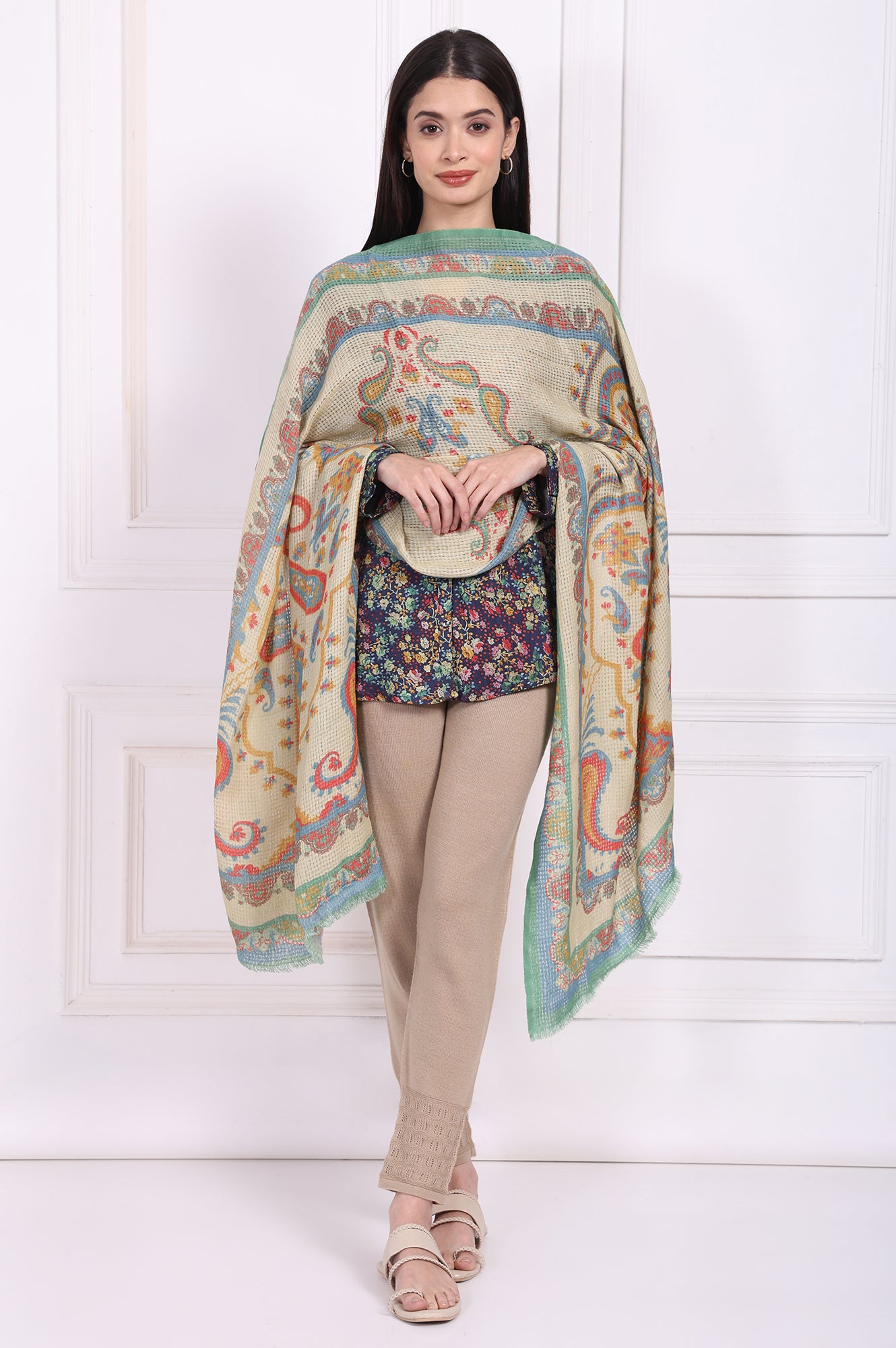 Beige Paisley Wool Stole