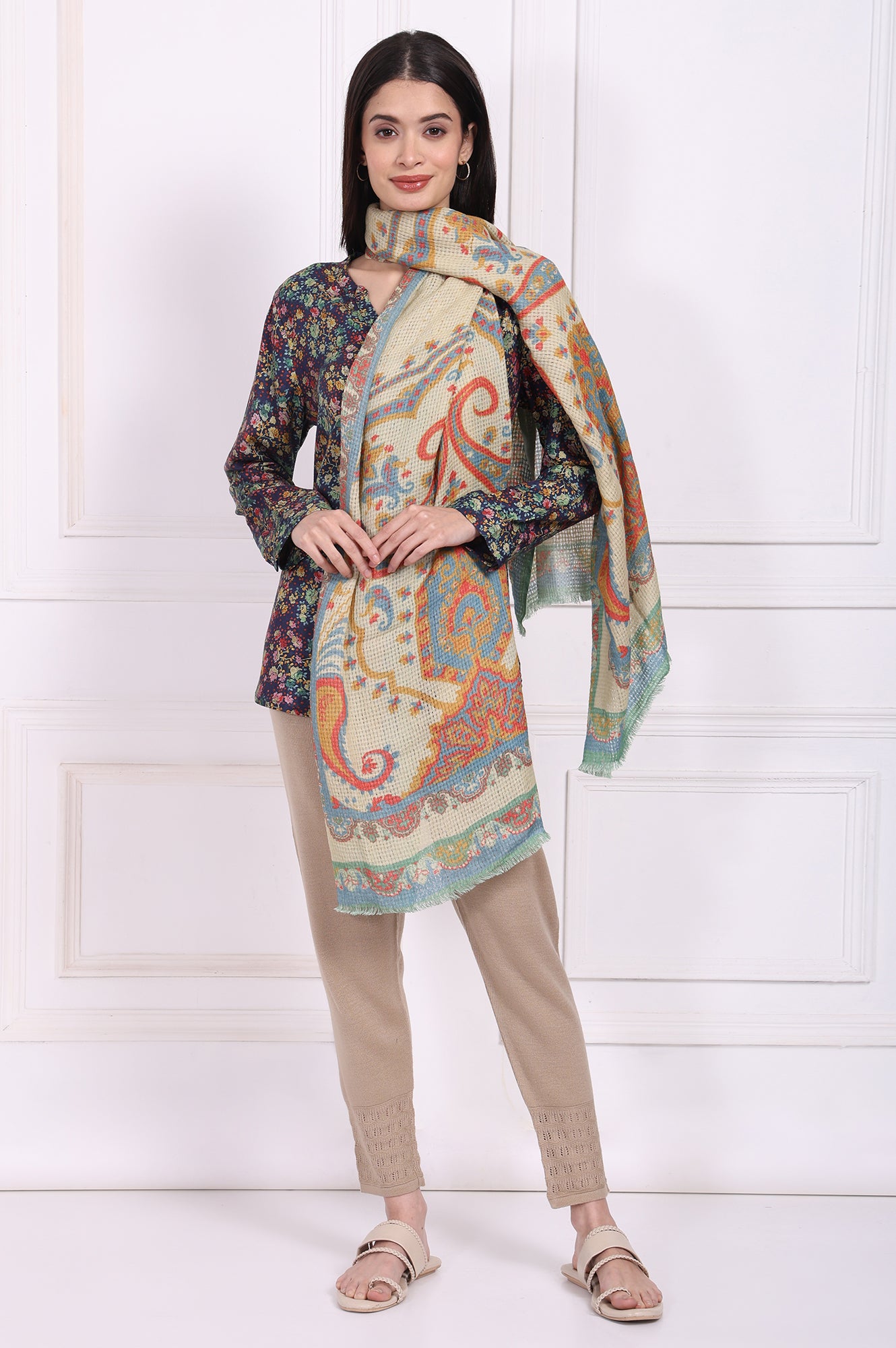 Beige Paisley Wool Stole