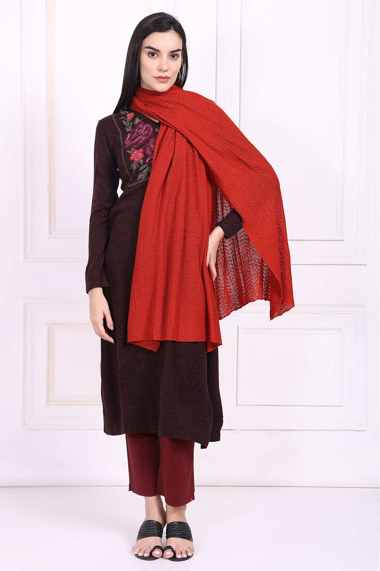 Red Textured Acrylic Winter Stole