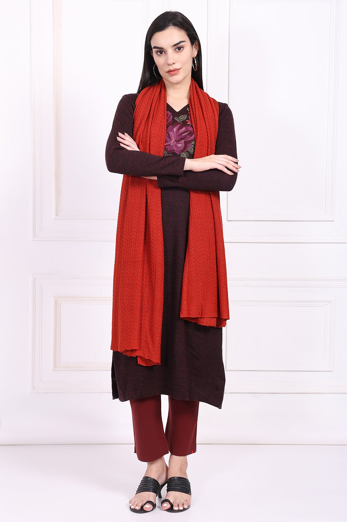 Red Textured Acrylic Winter Stole