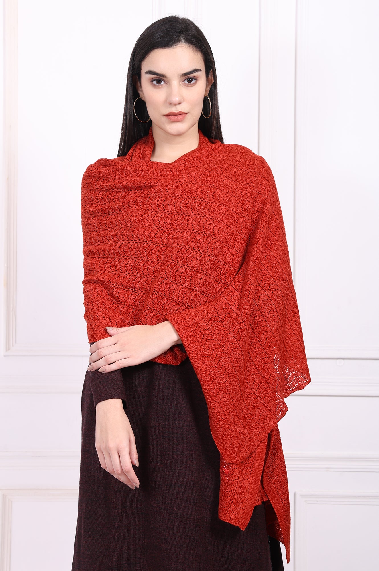 Red Textured Acrylic Winter Stole