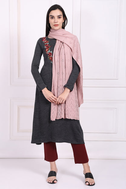Pink Textured Geometric Acrylic Winter Stole