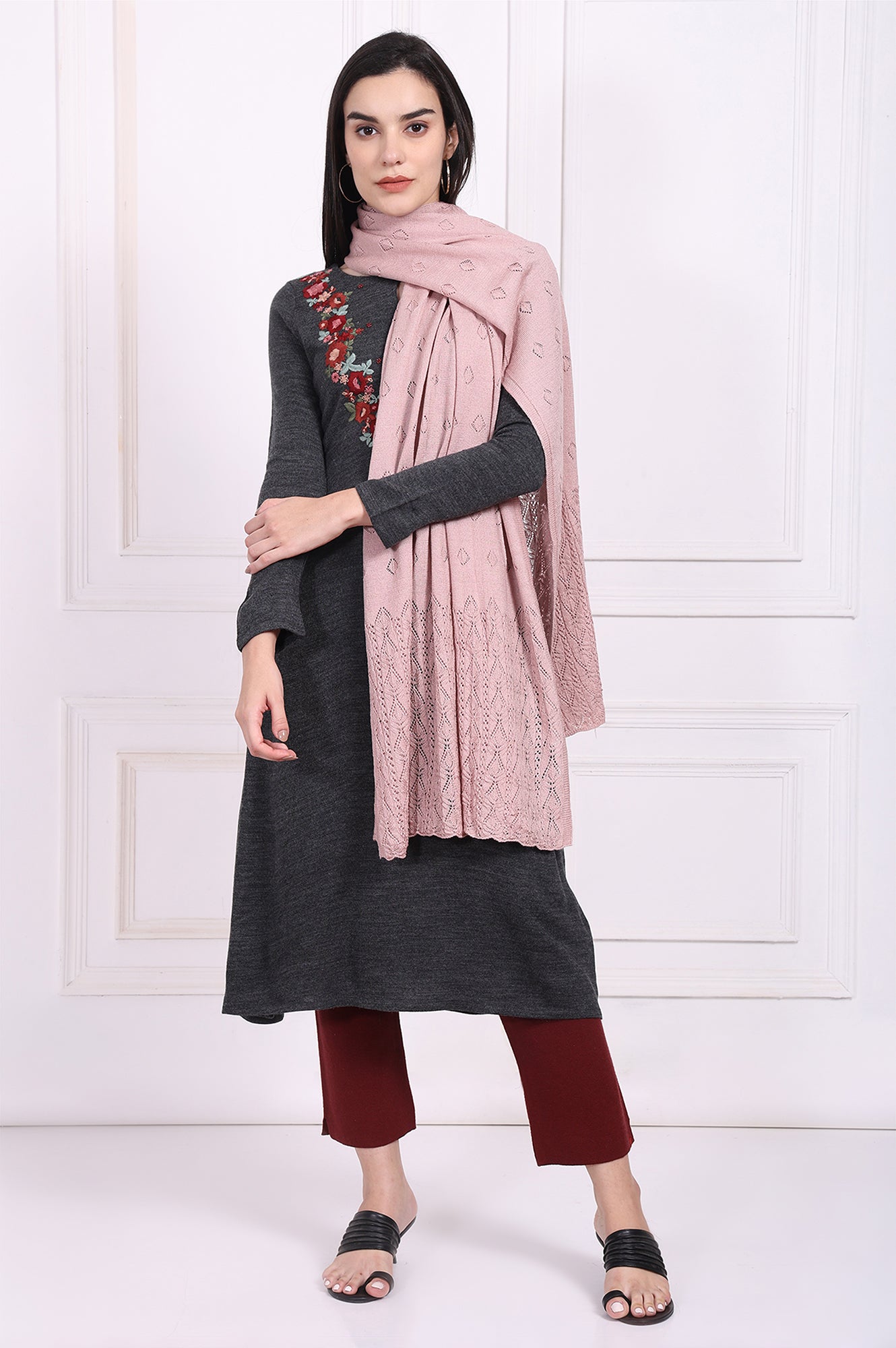 Pink Textured Geometric Acrylic Winter Stole