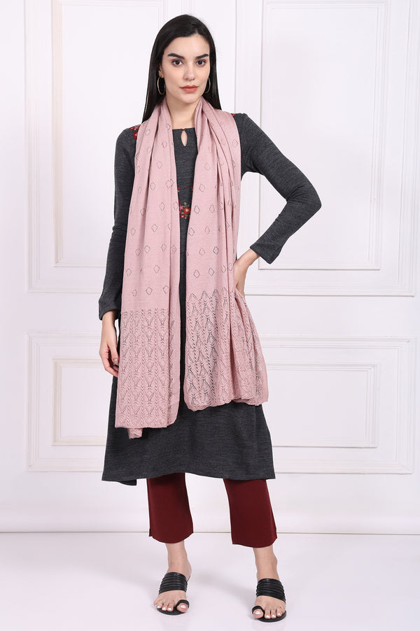 Pink Textured Geometric Acrylic Winter Stole