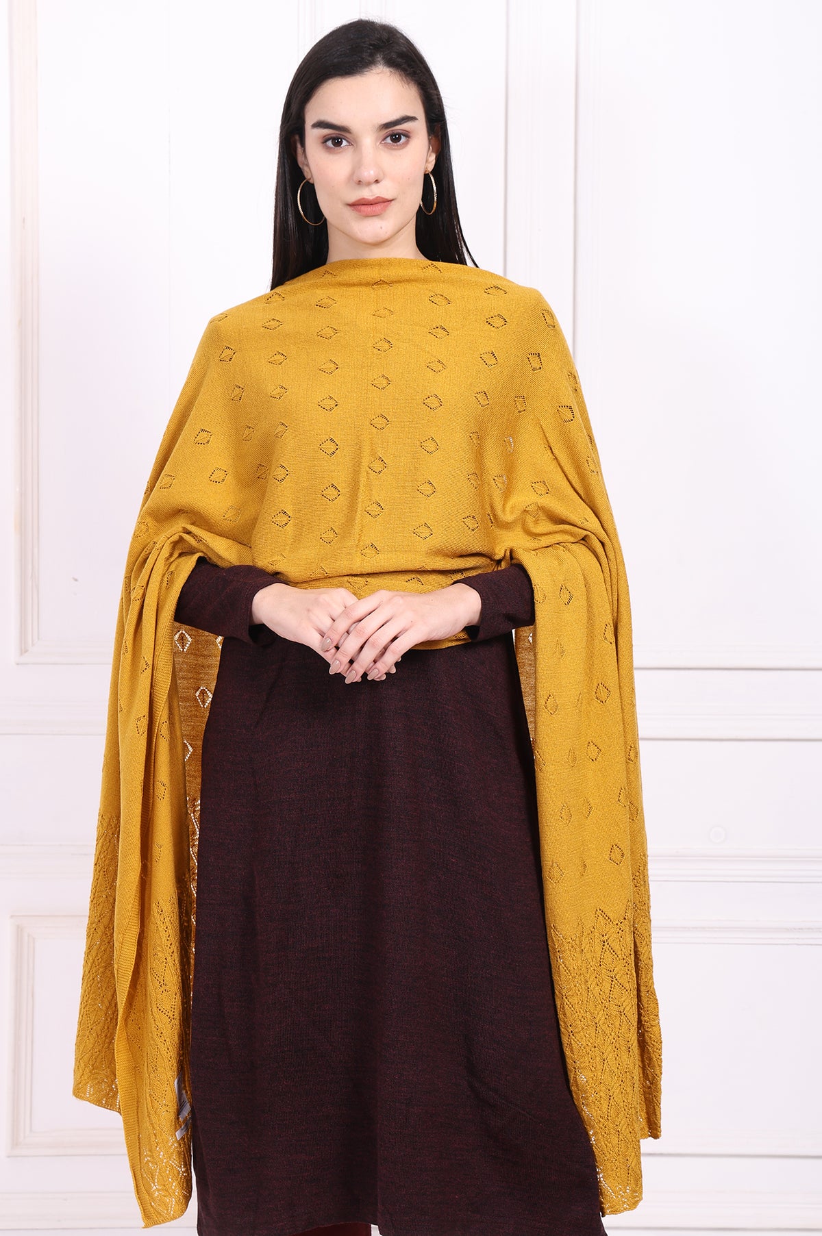 Yellow Textured Geometric Acrylic Stole - FS