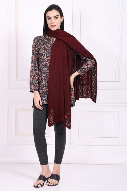 Maroon Textured Acrylic Winter Stole