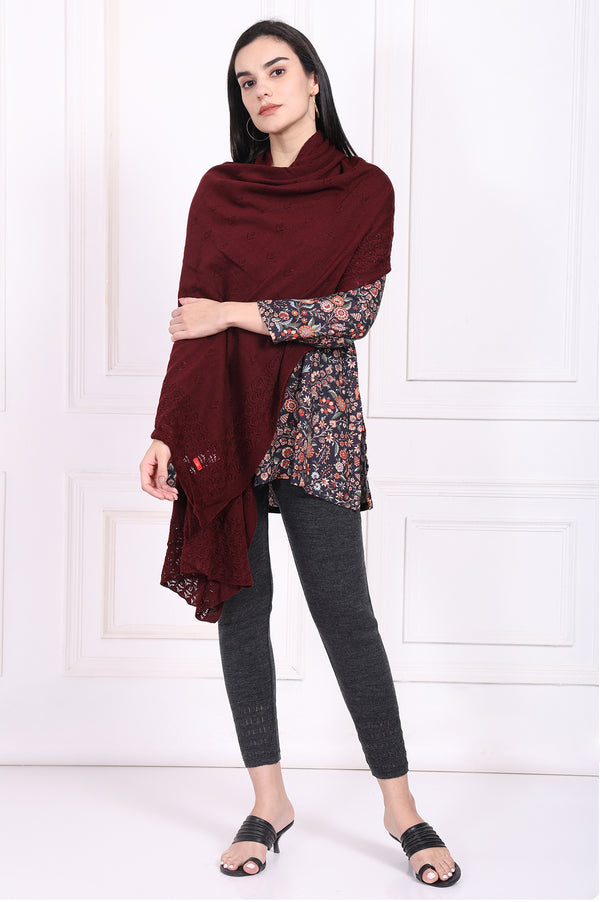 Maroon Textured Acrylic Winter Stole