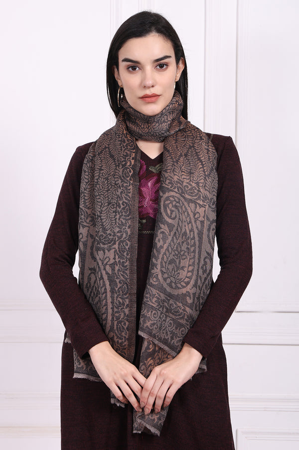 Brown Paisley Wool Shawl