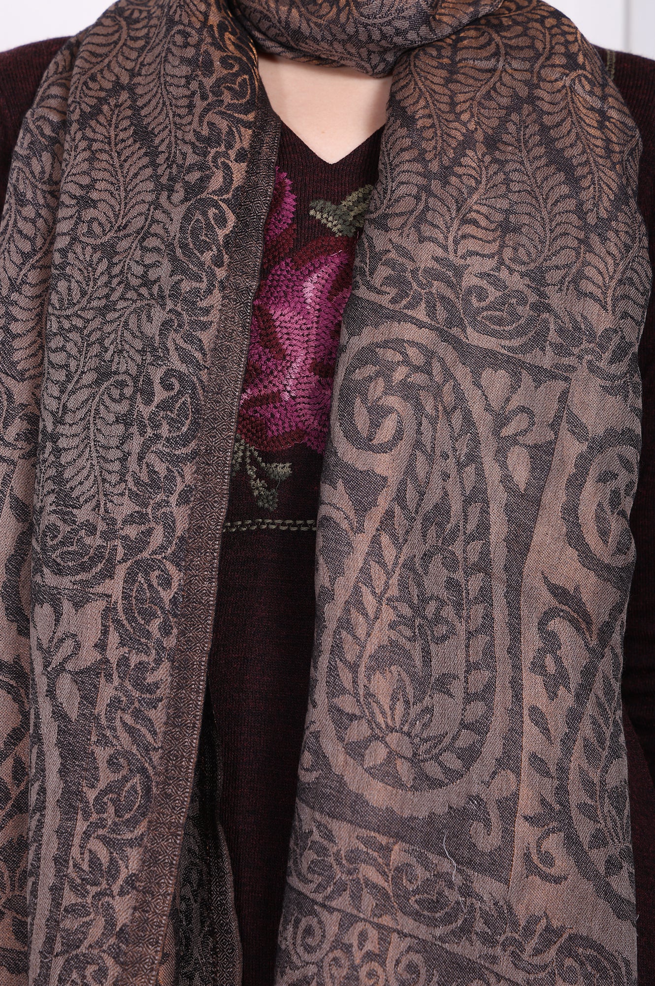 Brown Paisley Wool Shawl