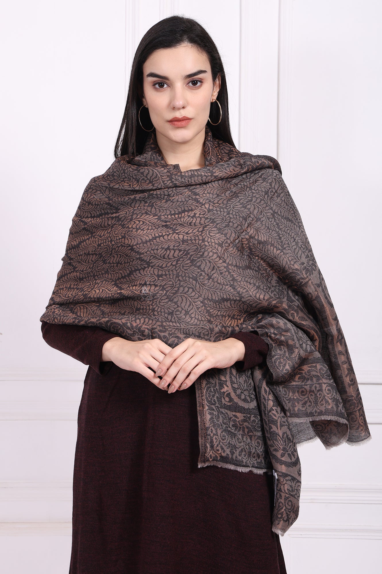 Brown Paisley Wool Shawl