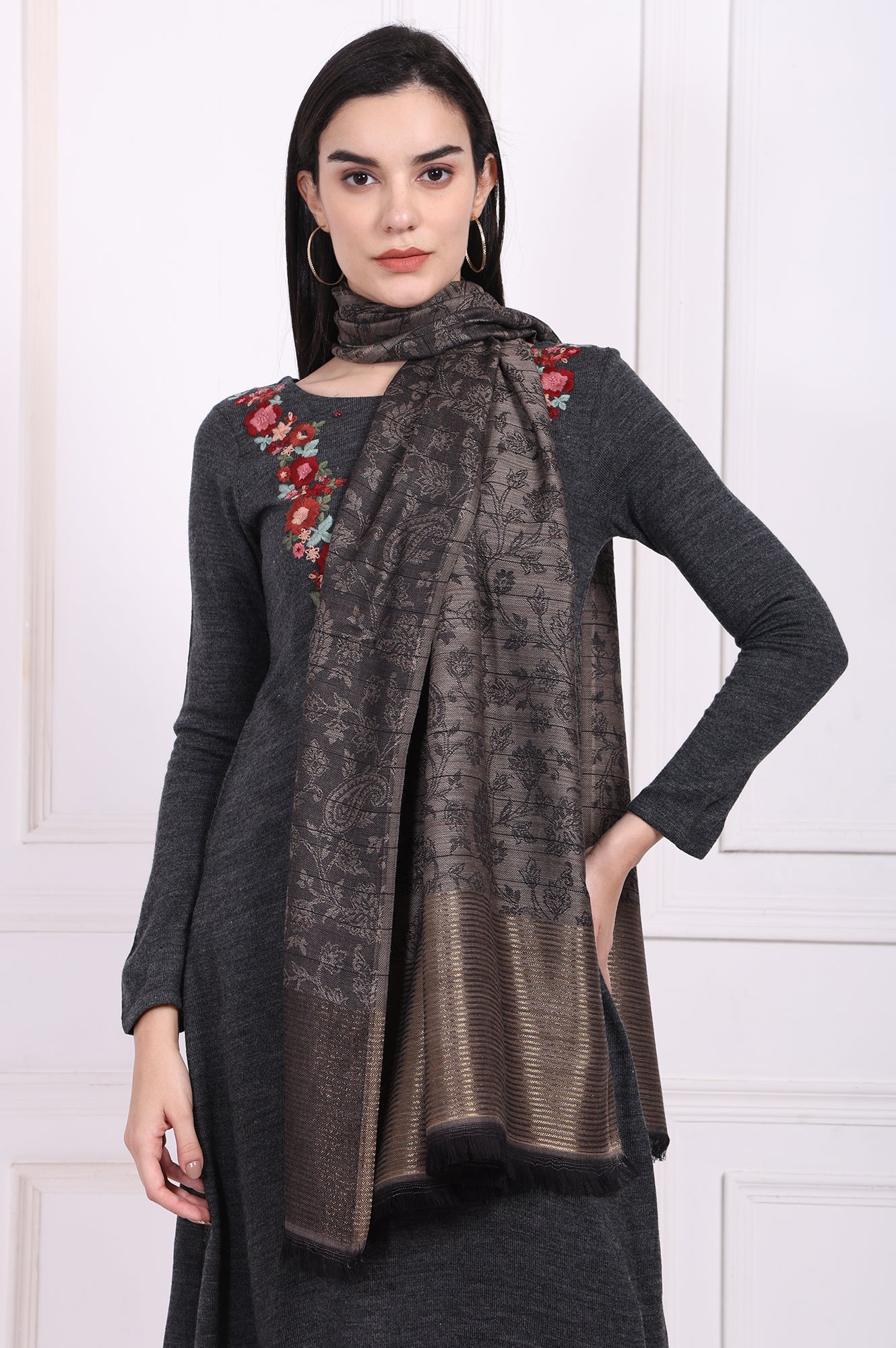Brown Floral Paisley Cotton Stole