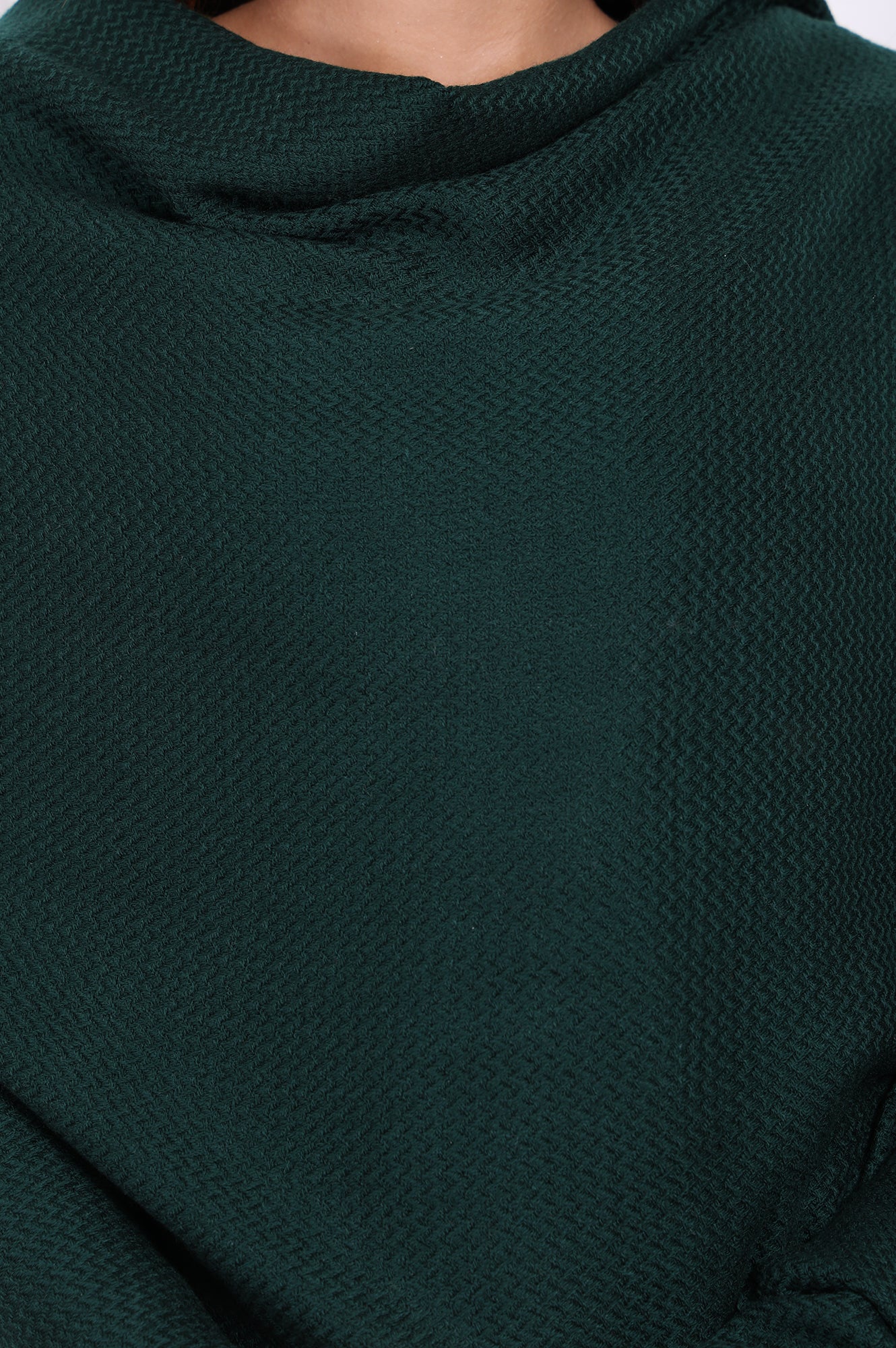 Green Textured Tasseled Acrowool Shawl