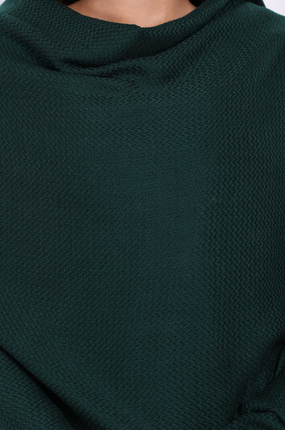 Green Textured Tasseled Acrowool Shawl