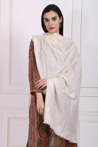 Off-White Striped Sequined Acrylic Stole